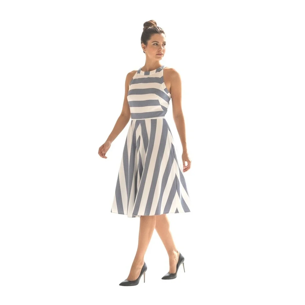 Eliza J Nautical Euro Summer Beachy Womens size‎ 4 Fit & Flare Open Back Dress